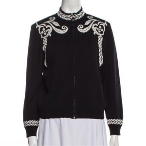 St. John Sport Black and White Wool-Blend Knit Jacket with Gold Accent NEW